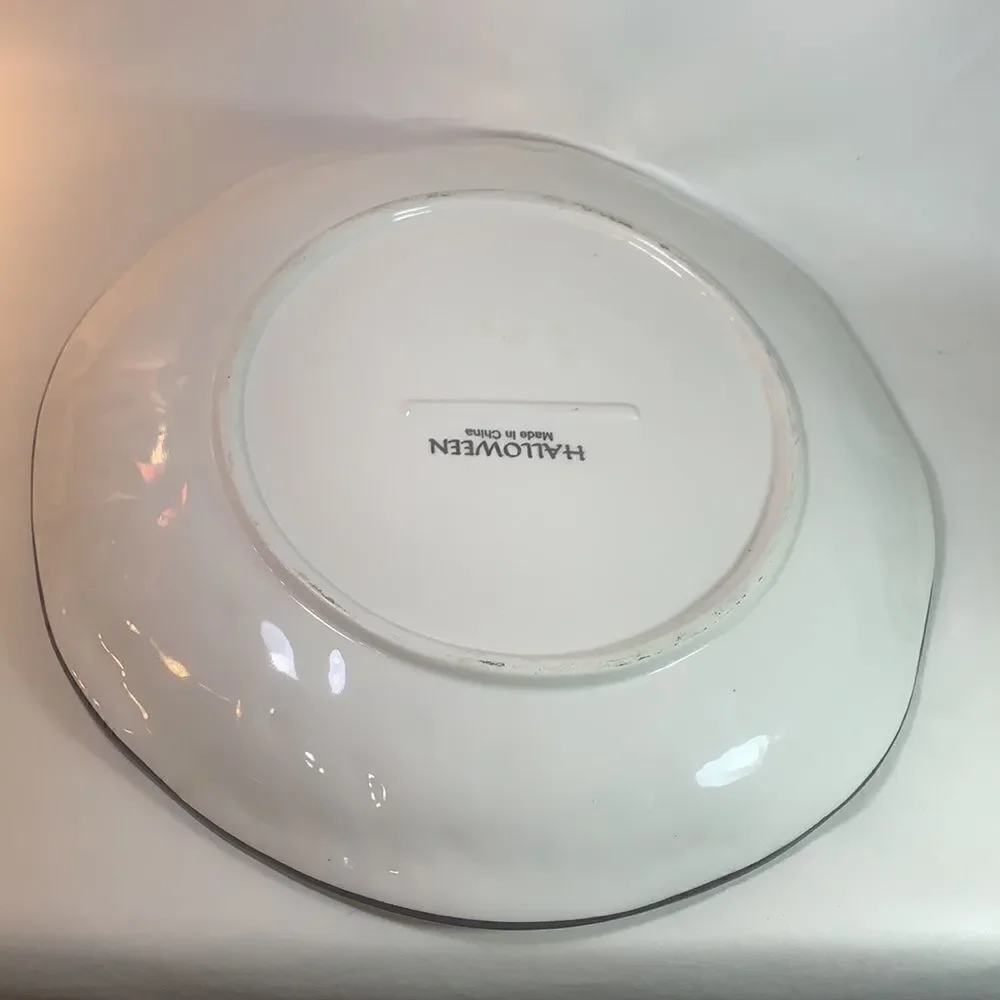 Halloween Yellow Black Serving Bowl Platter 13 1/2 Home Holiday Decorations
